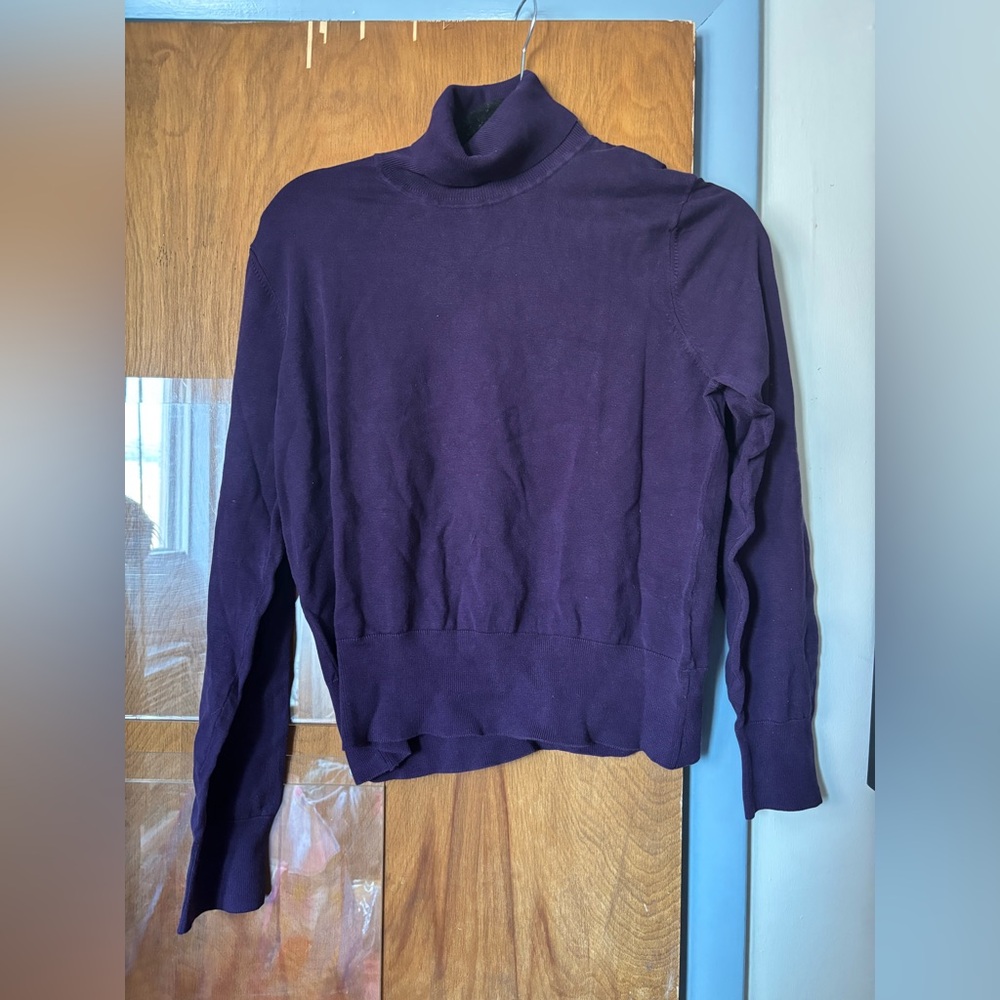 AUGUST SILK KNITS, Deep Purple Turtleneck Sweater, Size Medium